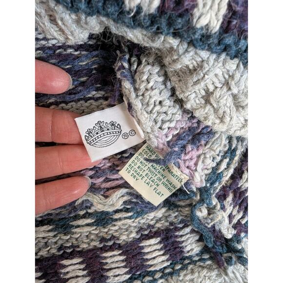 Vintage 90s St Johns Bay Wool Blend Sweater Large V-Neck Nordic Fair Isle Purple - Picture 12 of 13